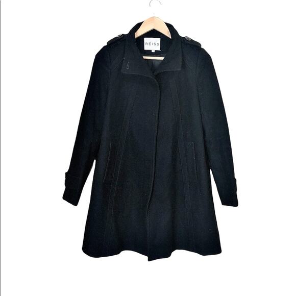 Reiss Wool Pea Coat Thigh Length Oversized Vertical Stitching Detail Size XS - Picture 1 of 10